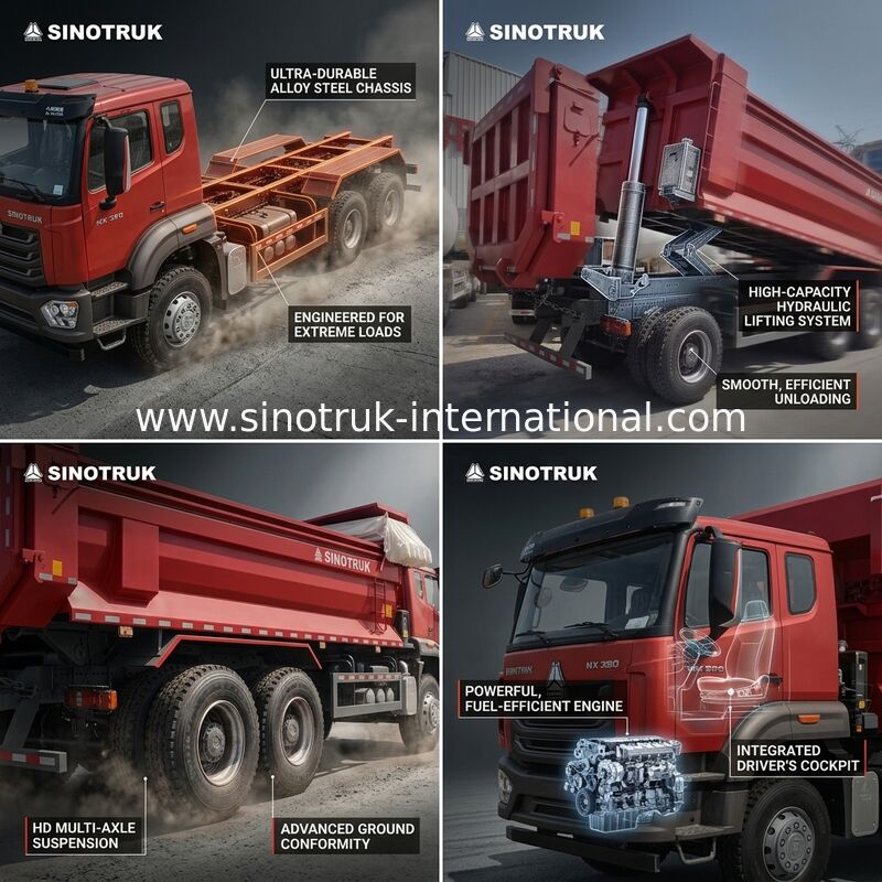 Sinotruk Hohan Yeni Howo Tipper Dump Truck N7 8 × 4 12 Tekerlekli 380Hp Lhd veya Rhd Tarpaulin U Tipi Konteynerle
