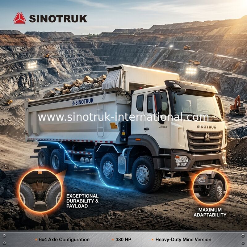 Sinotruk Hohan Yeni HOWO Tipper Dump Truck N7 6 × 4 10 Tekerlek 380HP RHD U Tipi Otomatik Tarpaulin