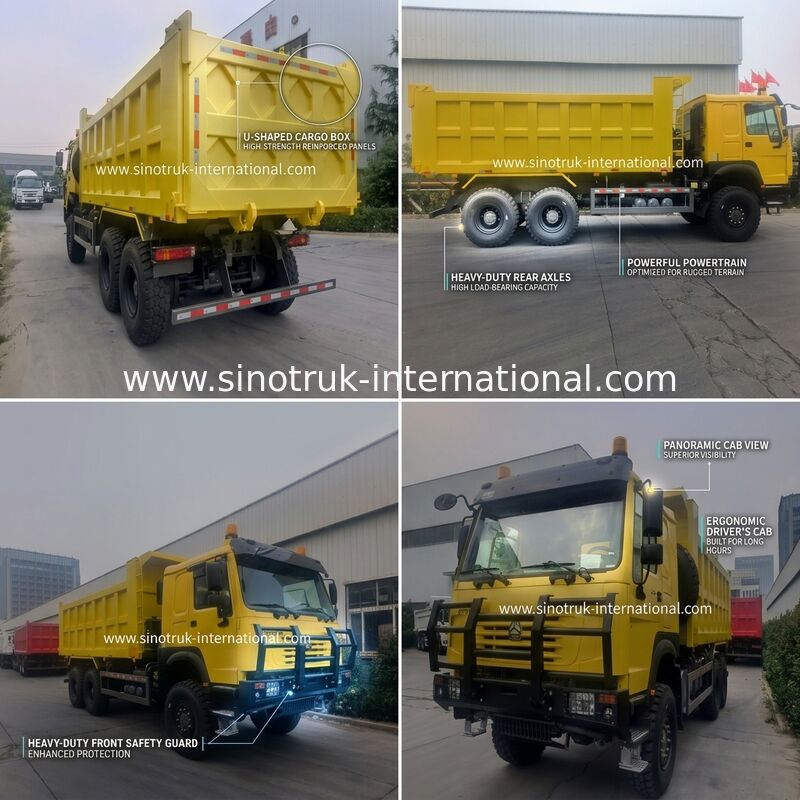 Sinotruk Howo Tipper Dump Truck 6 × 6 Tüm Tekerlekli Sürüş 14.00R20 Tek Lastik 380HP