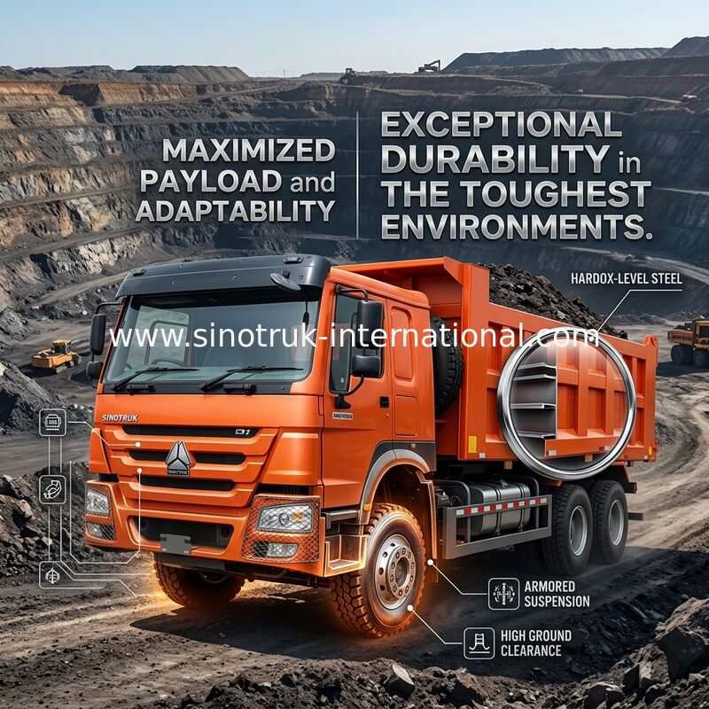Sinotruk Howo Tipper Dump Truck 400Hp 8 × 4 Rhd 12 Tekerlekli Büyük Tepsil 7600mm