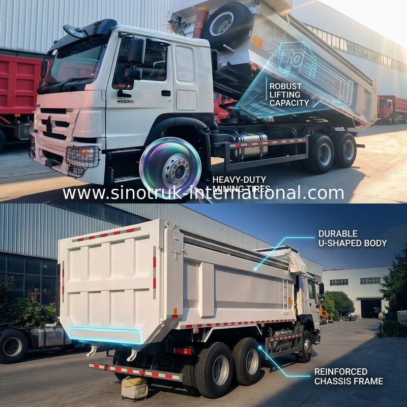 Sinotruk Howo Tipper Dump Truck 400Hp Otomatik Tarpaulinli 6 × 4 U Şekilli Tepsiler