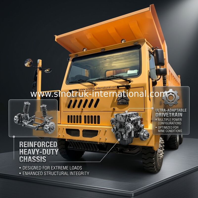 Sinotruk Howo Madencilik Çekmeci Çöp Kamyonu 90 Ton 6 × 4 Yüksek Güçlü Çelik Kargo Vücudu