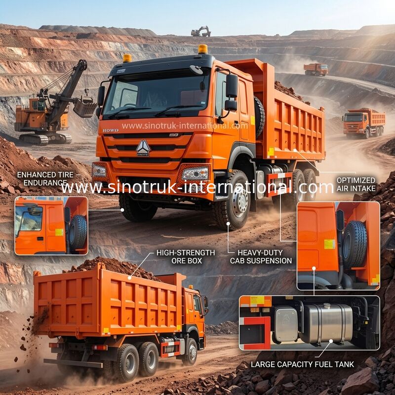 400 HP Orange HOWO Tipper Truck RHD 6×4 10 Tekerlek Yüksek At Gücü