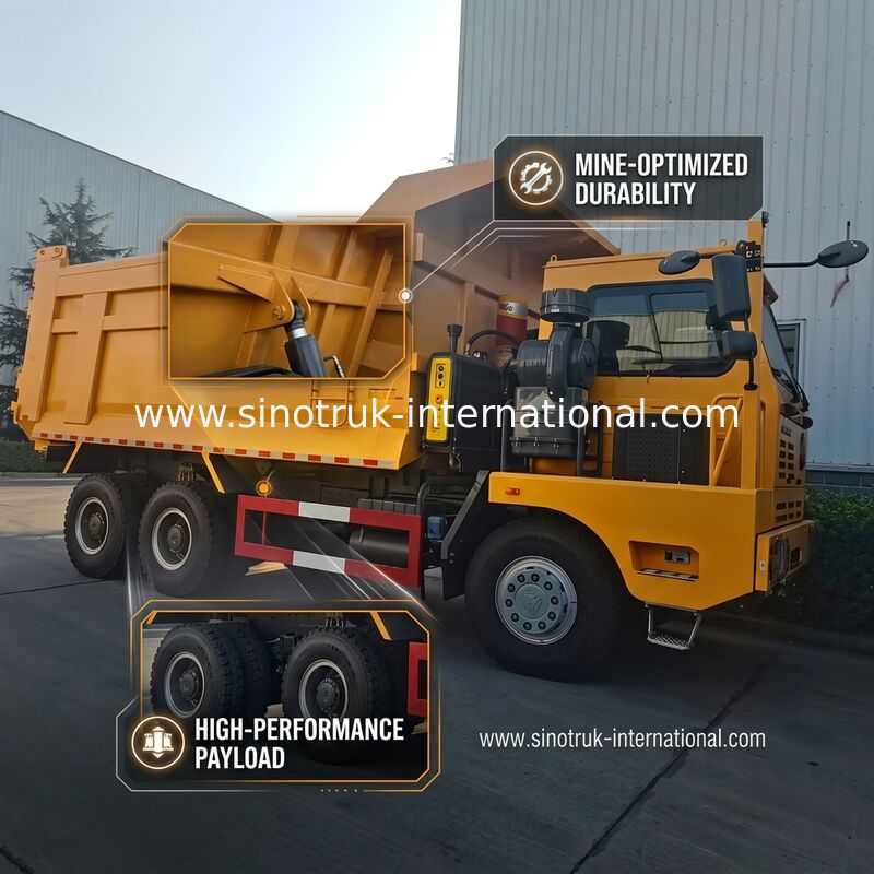 SINOTRUK Ağır Hizmet Damperli Damperli Kamyon LHD, Tek Taraflı Yüksek Mukavemetli İskelet Kabinli Sarı