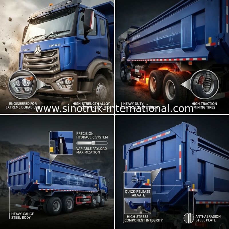 RHD 8×4 10 tekerlekli 380HP Mavi HOWO Tipper Kamyon Yüksek At Gücü