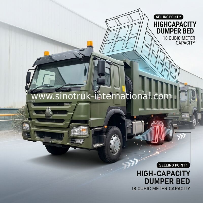 RHD 6×4 10 tekerlekli ZZ3257V3847B1R 400HP Yeşil HOWO Tipper Truck Yüksek At Gücü