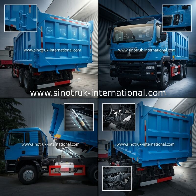 Mavi LHD 6×4 10 tekerlekli HOWO Damperli Damperli Kamyon Yüksek Beygir Gücü 371HP
