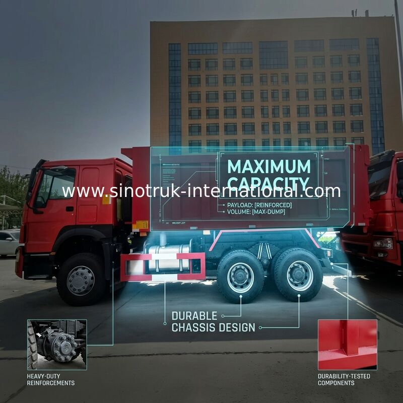 SINOTRUK HOWO Damperli Damperli Kamyon RHD 6 × 4 336HP Kırmızı Renkte