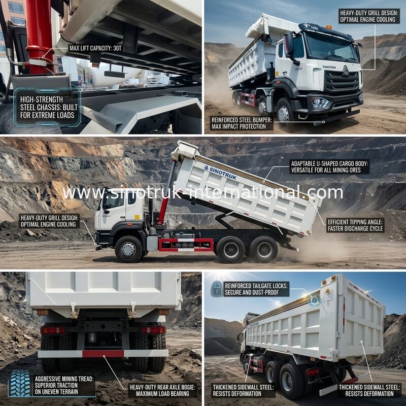 LHD 8×4 12 Tekerlekler Beyaz HOWO Damperli Damperli Kamyon Yüksek Beygir Gücü 371HP