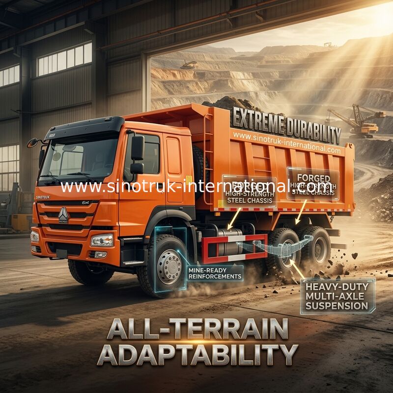 Sinotruk Howo Tipper Dump Truck Weichai 380Hp 6 × 4 5200 - 5800mm İhracat için