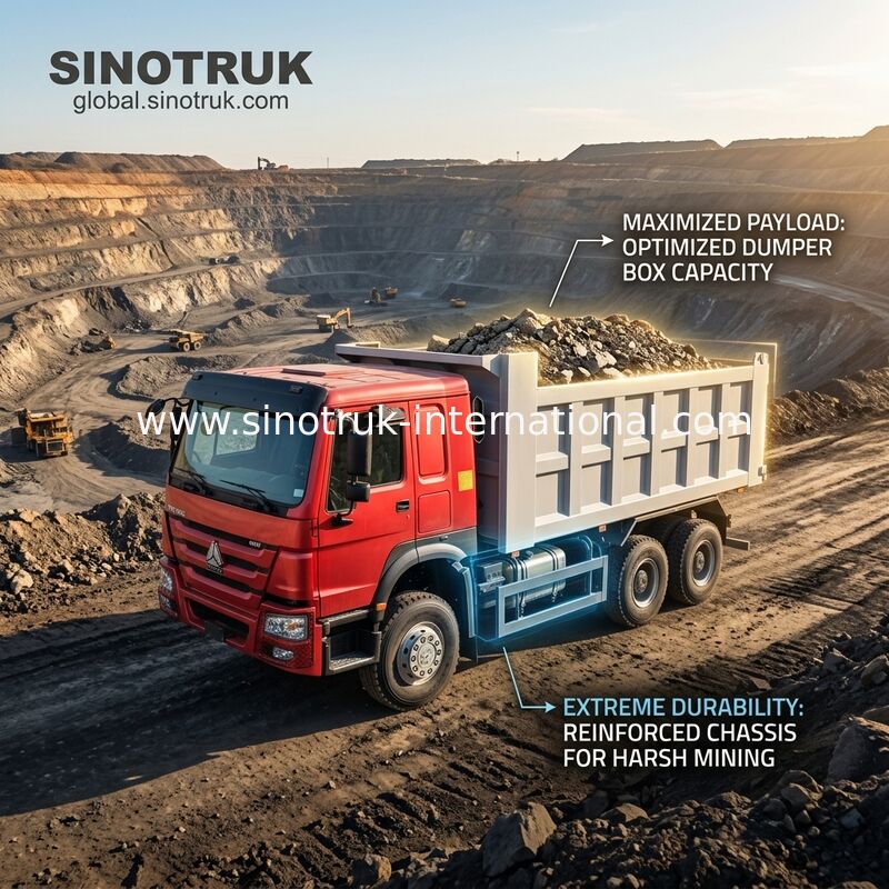 Sinotruk Howo Tipper Dump Truck 400Hp 6 × 4 20CBM Ön kaldırma hidrolik silindir
