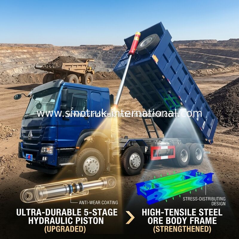 SINOTRUK HOWO LHD 12 tekerlekli 8X4 400HP Mavi Damperli Kamyon Madencilik Ön Kaldırma 50 Ton