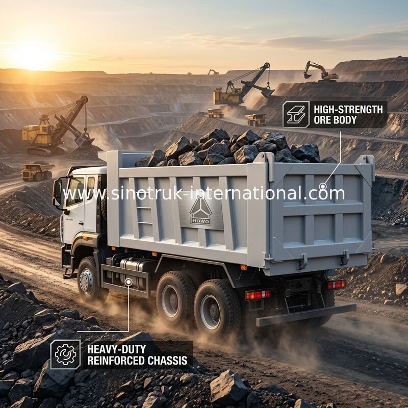 Yüksek Beygir Gücü 400HP HOWO Beyaz Damperli Damperli Kamyon LHD 6 × 4 10 Tekerlek