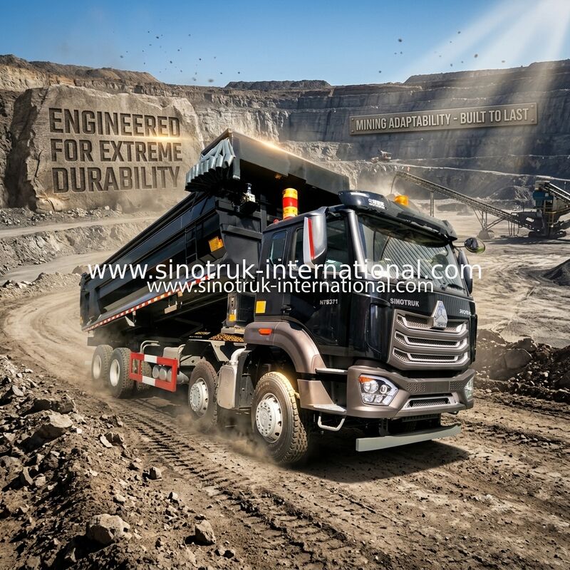 Sinotruk HOWO Damperli Damperli Kamyon 8X4 371hp 12 Tekerlekler Siyah N7 ZZ3317V386JB1R