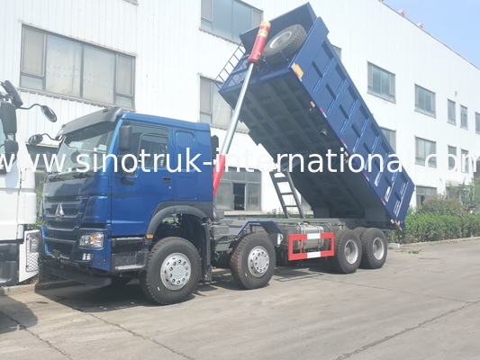 SINOTRUK HOWO LHD 12 tekerlekli 8X4 400HP Mavi Damperli Kamyon Madencilik Ön Kaldırma 50 Ton