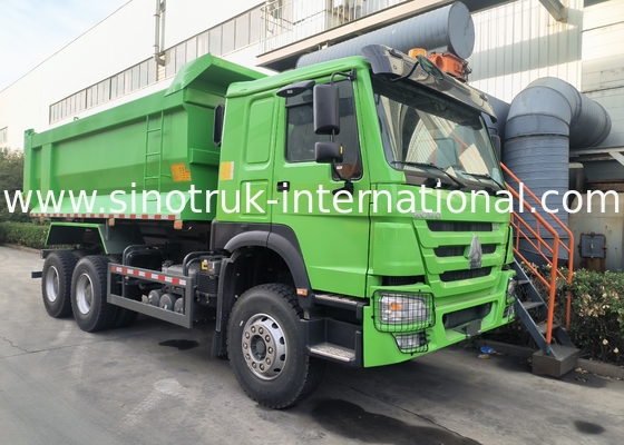 Sinotruk Howo Tipper Dump Truck 380Hp 6 × 4 U Şekli Kargo Vücudu Yeşil Renk