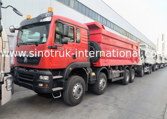 Sinotruk Howo Tipper Dump Truck Tx 400Hp Euro 2 8 × 4 Lhd U Şekilli Kargo Kutusu Kırmızı