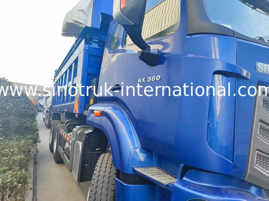 Güçlü çok yönlü HOWO 6x4 380HP Mavi Çöp Kamyonu 20CBM kare kargo kutusu ve su geçirmez tarp Flip Cove