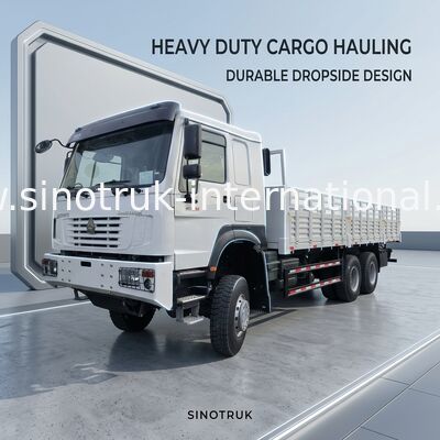 Sinotruk Howo Yeni Kargo Kamyonu 6 × 6 Dört Tekerlekli Sürüş Lhd 10 Tekerlekli Uzun Kargo Kutusu