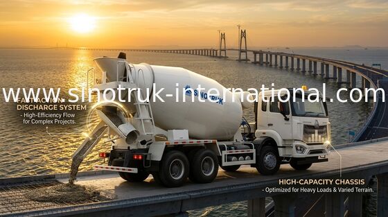 HOWO RHD 6*4 12CBM Beyaz Karıştırma Kamyonu Yüksek At Gücü 380HP Yüksek Verimlilikli İtalyan Karıştırma Tankı