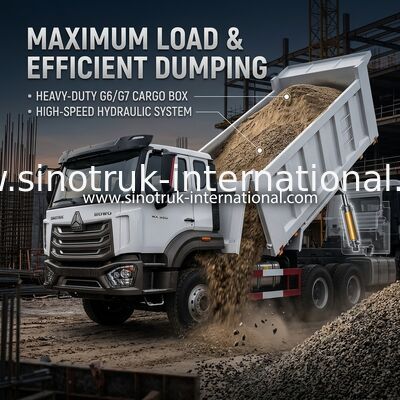 SINOTRUK HOHAN HOWO 380HP LHD Tipper Dump Truck 6X4 Şablonlu Stil Kargo Kutusu