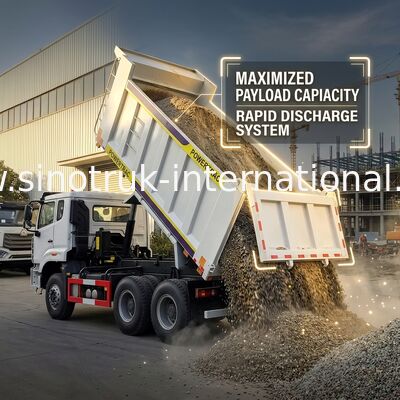Sinotruk Howo / Hohan 6×4 Tipper Dump Truck 10 Tekerlekli Dikdörtgen Kargo Vücudu 20CBM Beyaz Renk