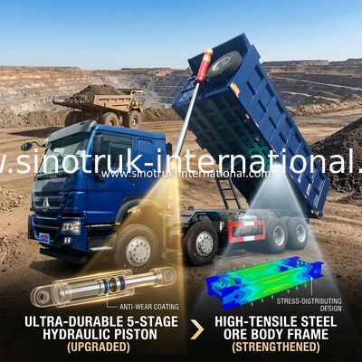 SINOTRUK HOWO LHD 12 tekerlekli 8X4 400HP Mavi Damperli Kamyon Madencilik Ön Kaldırma 50 Ton